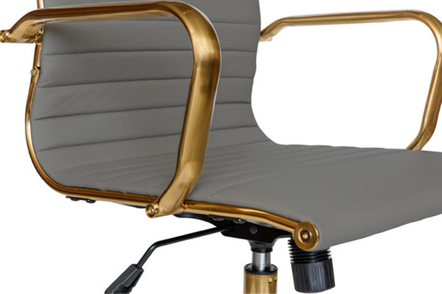 LeisureMod Harris Leatherette Gold Frame Office Chair - Gray