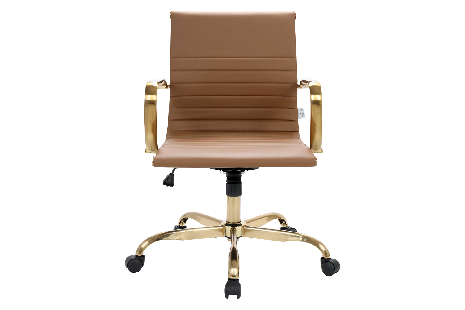LeisureMod Harris Leatherette Gold Frame Office Chair - Light Brown