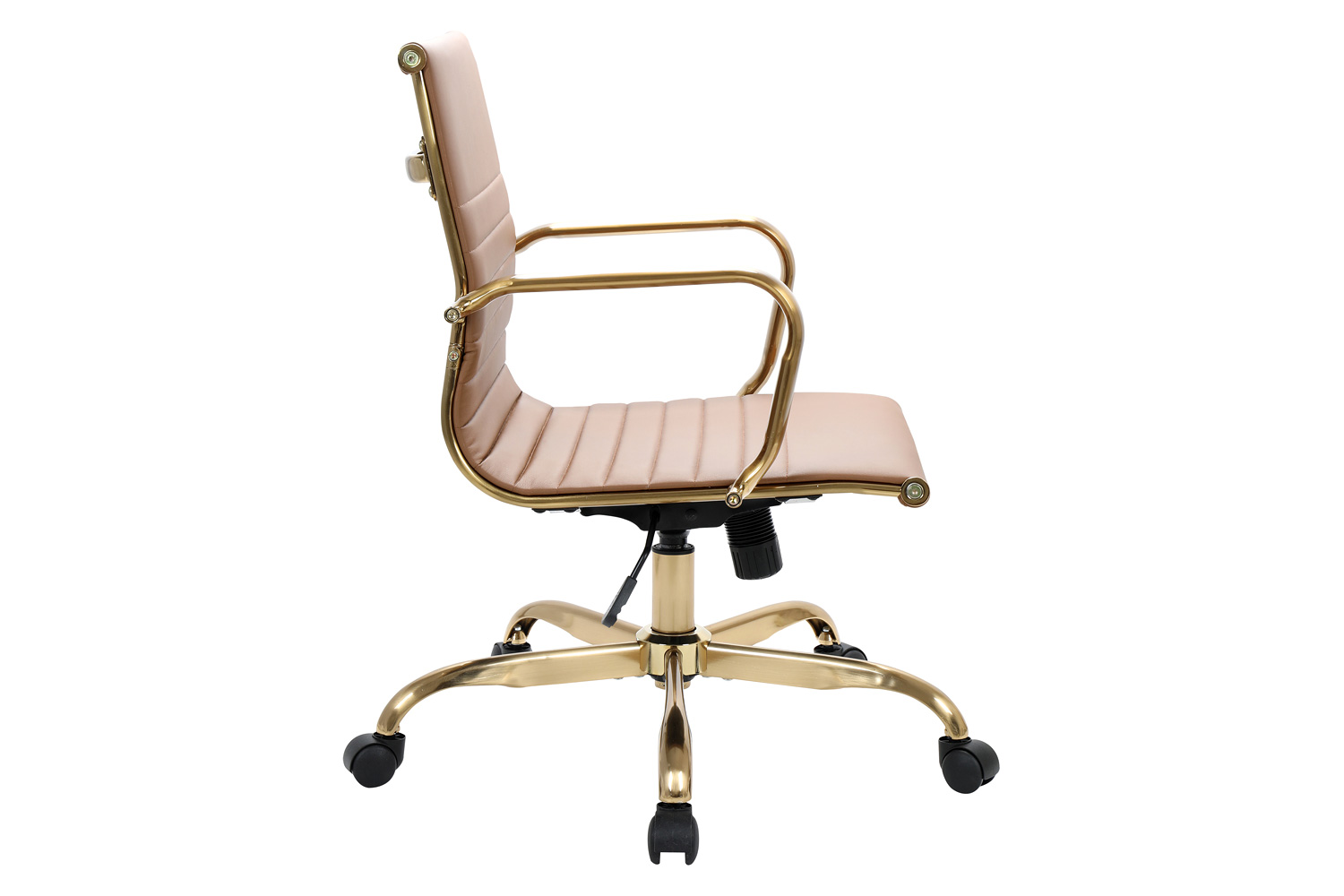 LeisureMod Harris Leatherette Gold Frame Office Chair - Light Brown