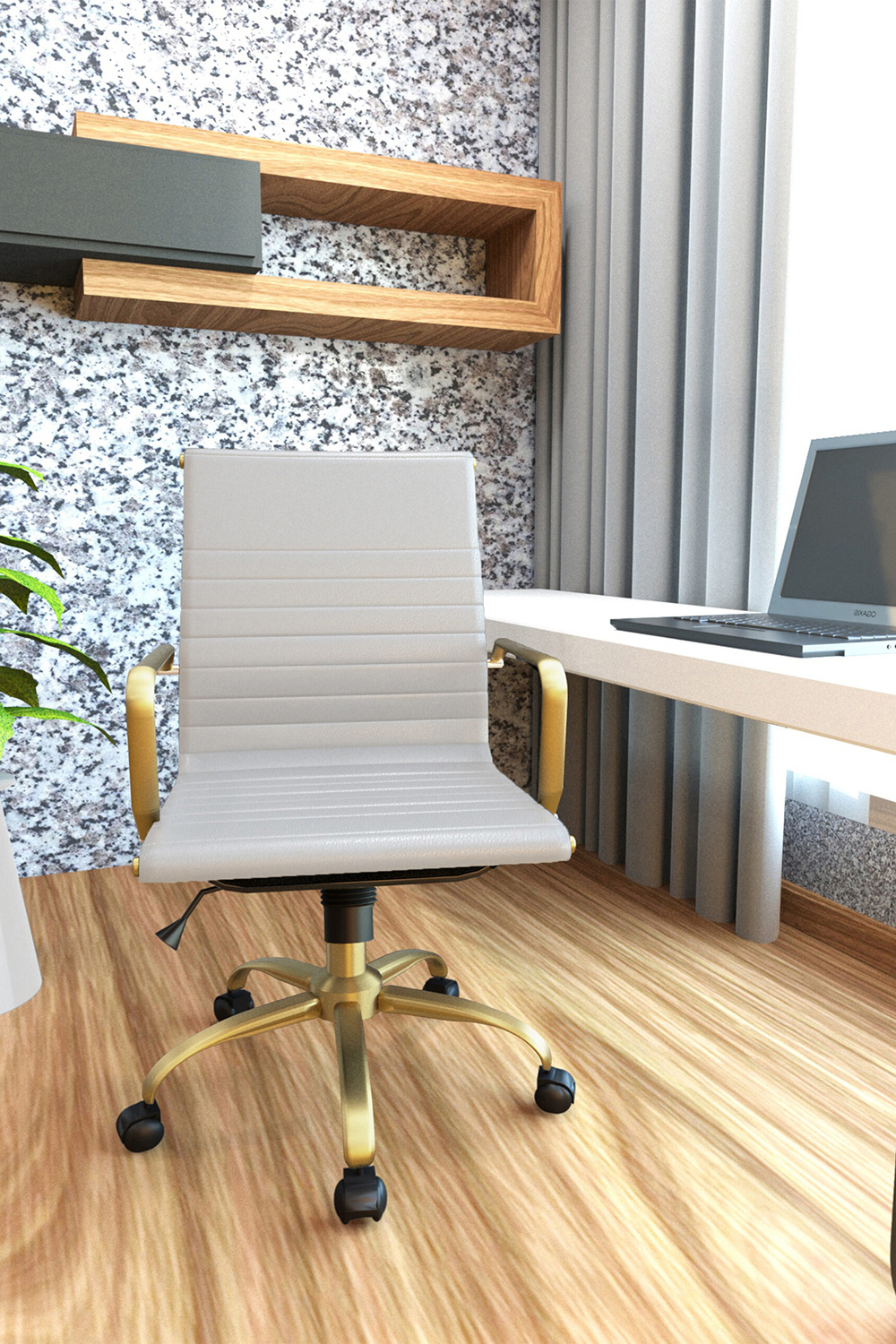 LeisureMod Harris Leatherette Gold Frame Office Chair - Tan
