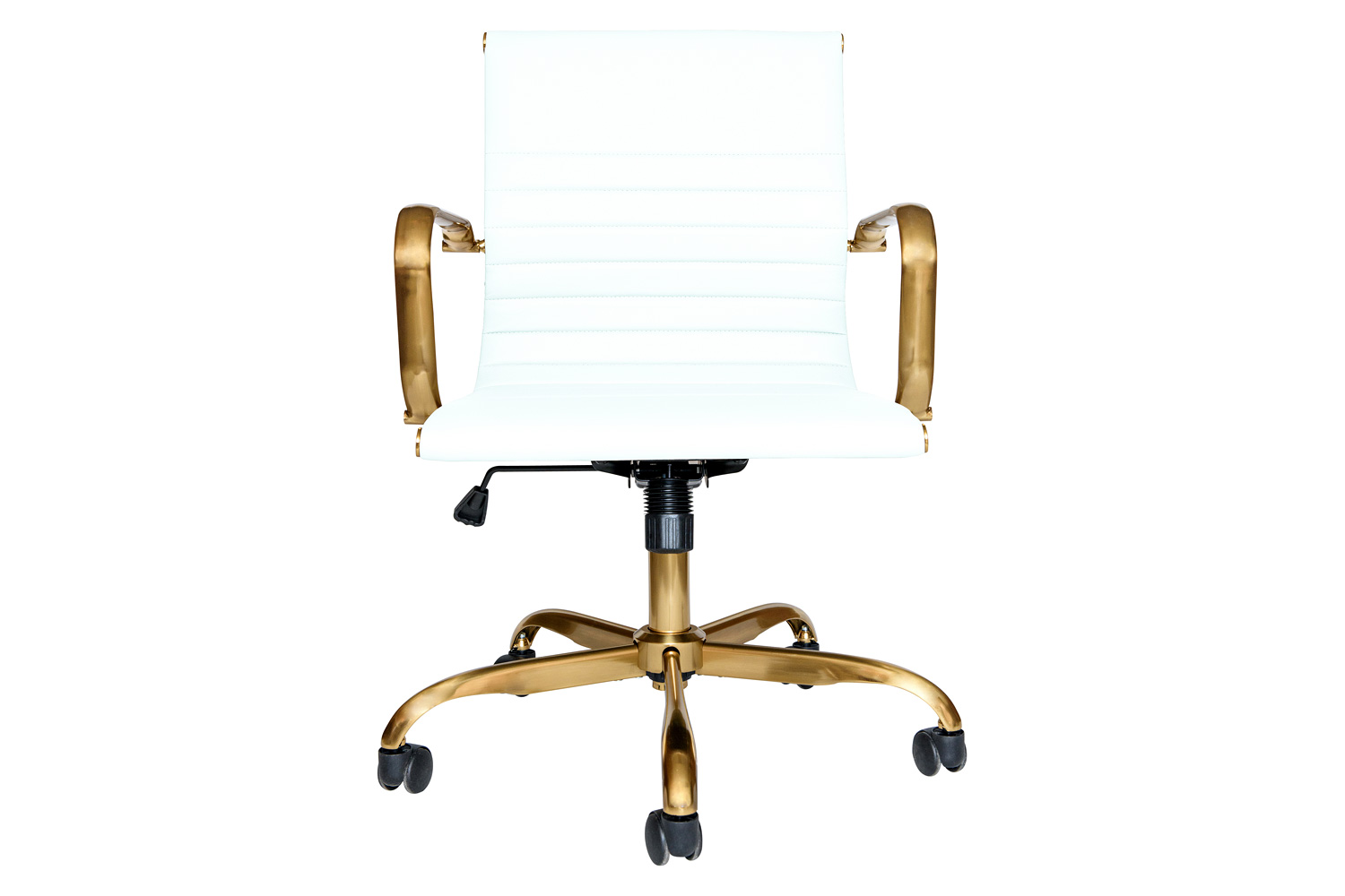 LeisureMod Harris Leatherette Gold Frame Office Chair - White
