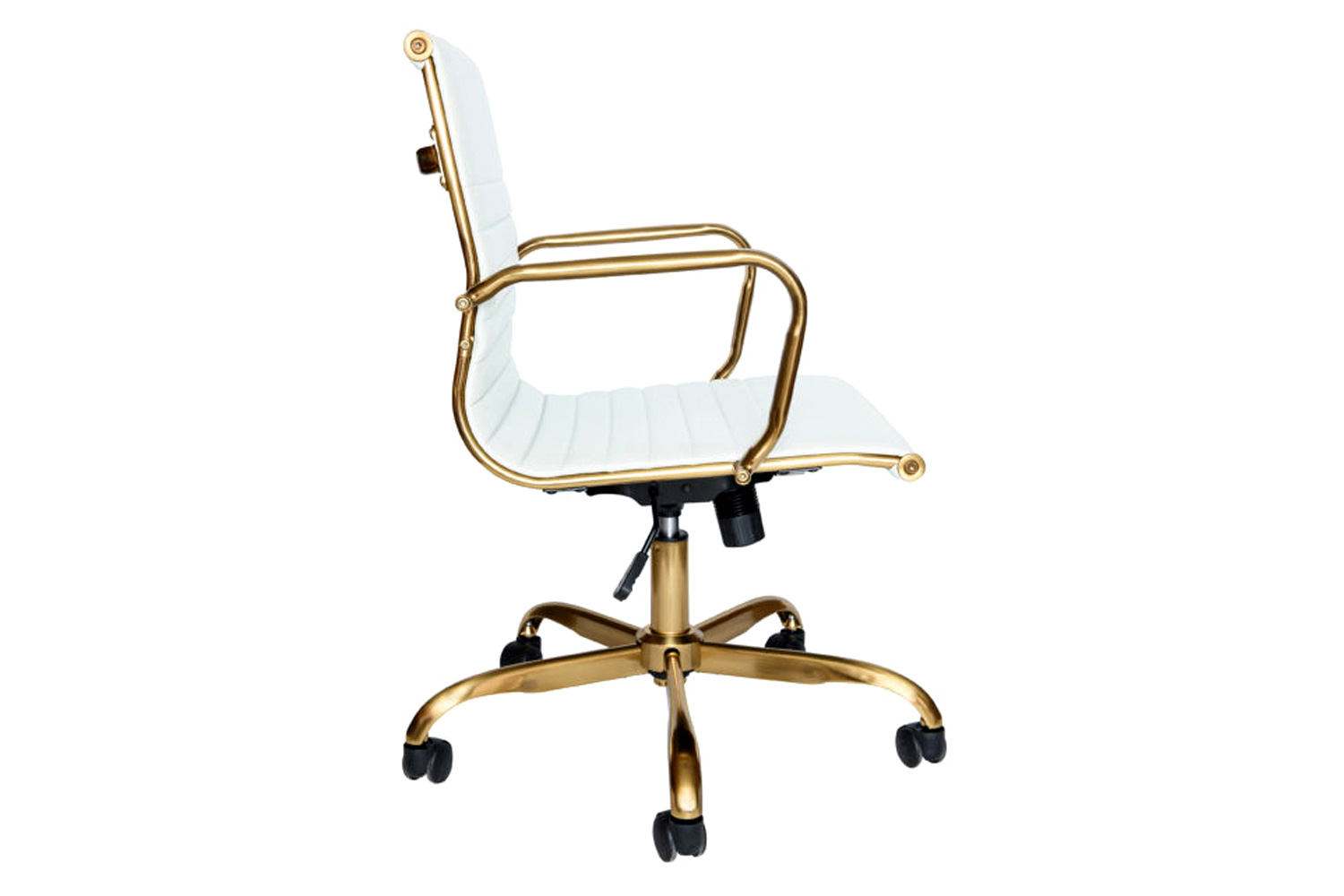 LeisureMod Harris Leatherette Gold Frame Office Chair - White