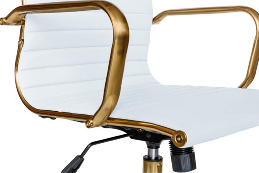 LeisureMod Harris Leatherette Gold Frame Office Chair - White