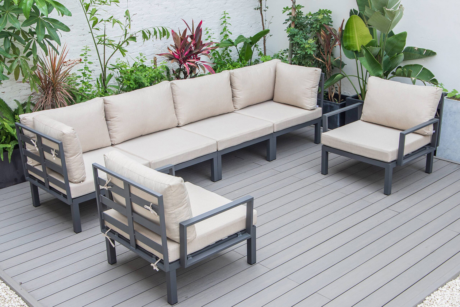LeisureMod - Hamilton 6-Piece Aluminum Patio Conversation Set with Cushions