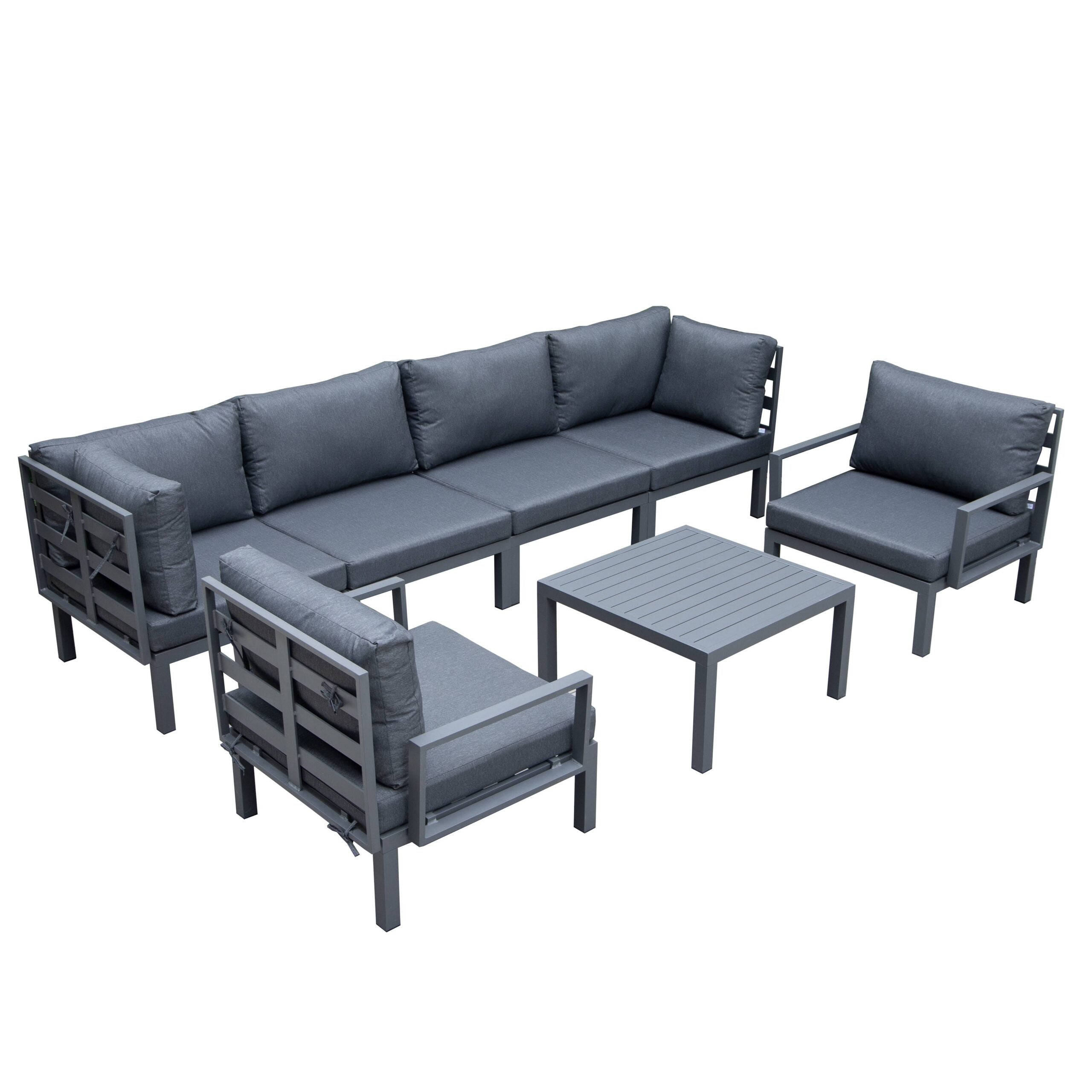 LeisureMod - Hamilton 7-Piece Aluminum Patio Conversation Set with Coffee Table And Cushions