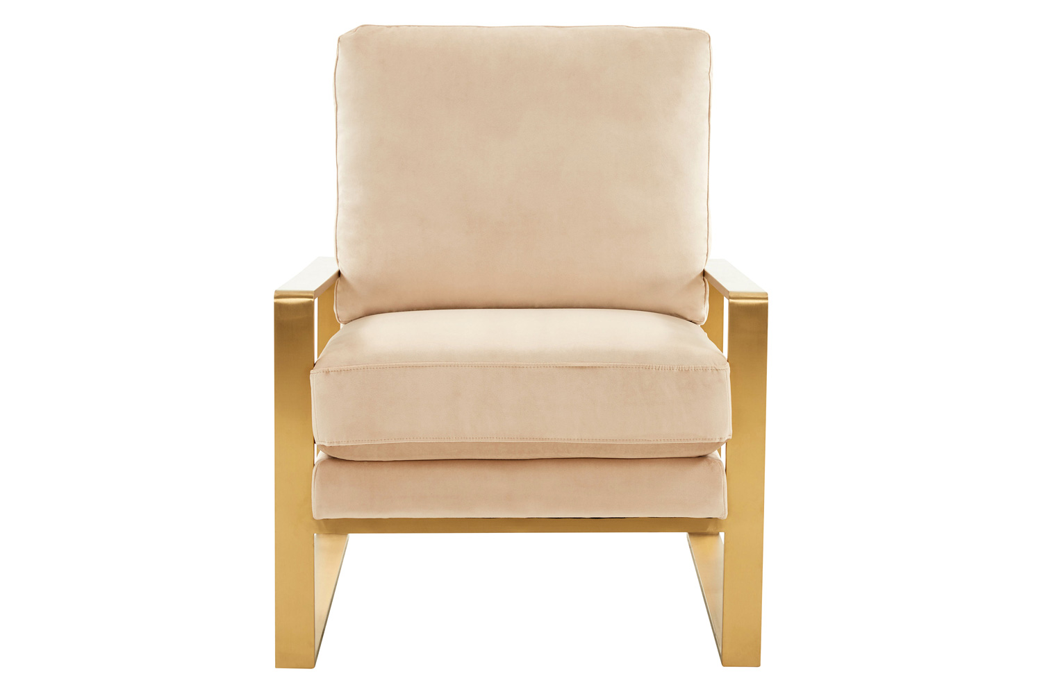 LeisureMod Jefferson Velvet Design Accent Armchair with Gold Brass Finish Frame - Beige