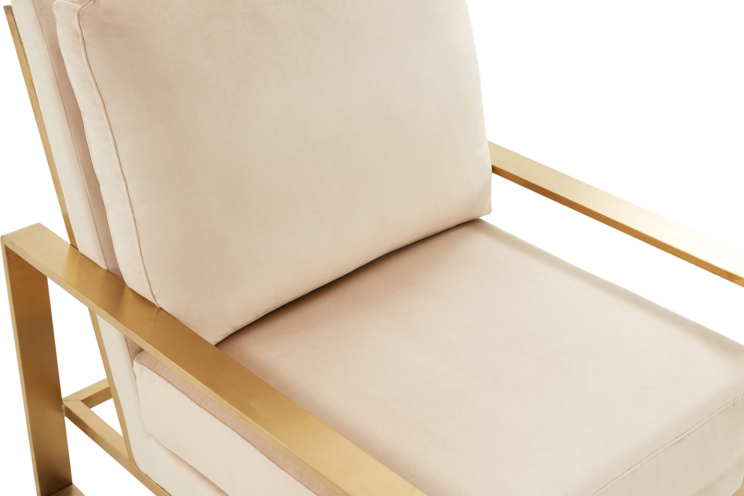 LeisureMod Jefferson Velvet Design Accent Armchair with Gold Brass Finish Frame - Beige