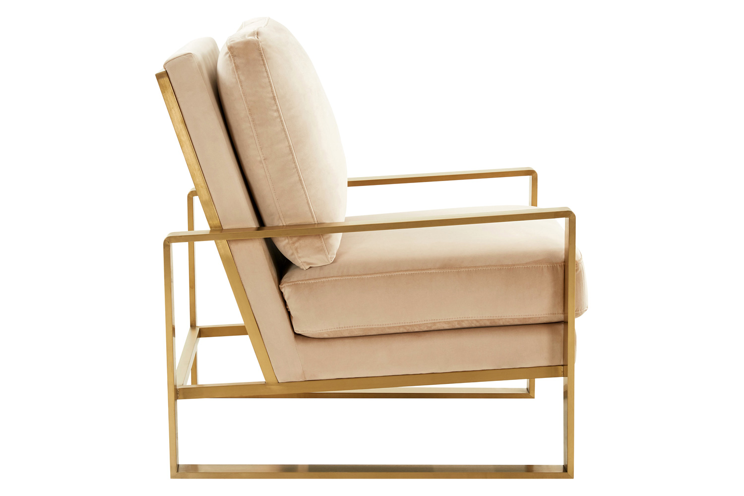 LeisureMod Jefferson Velvet Design Accent Armchair with Gold Brass Finish Frame - Beige