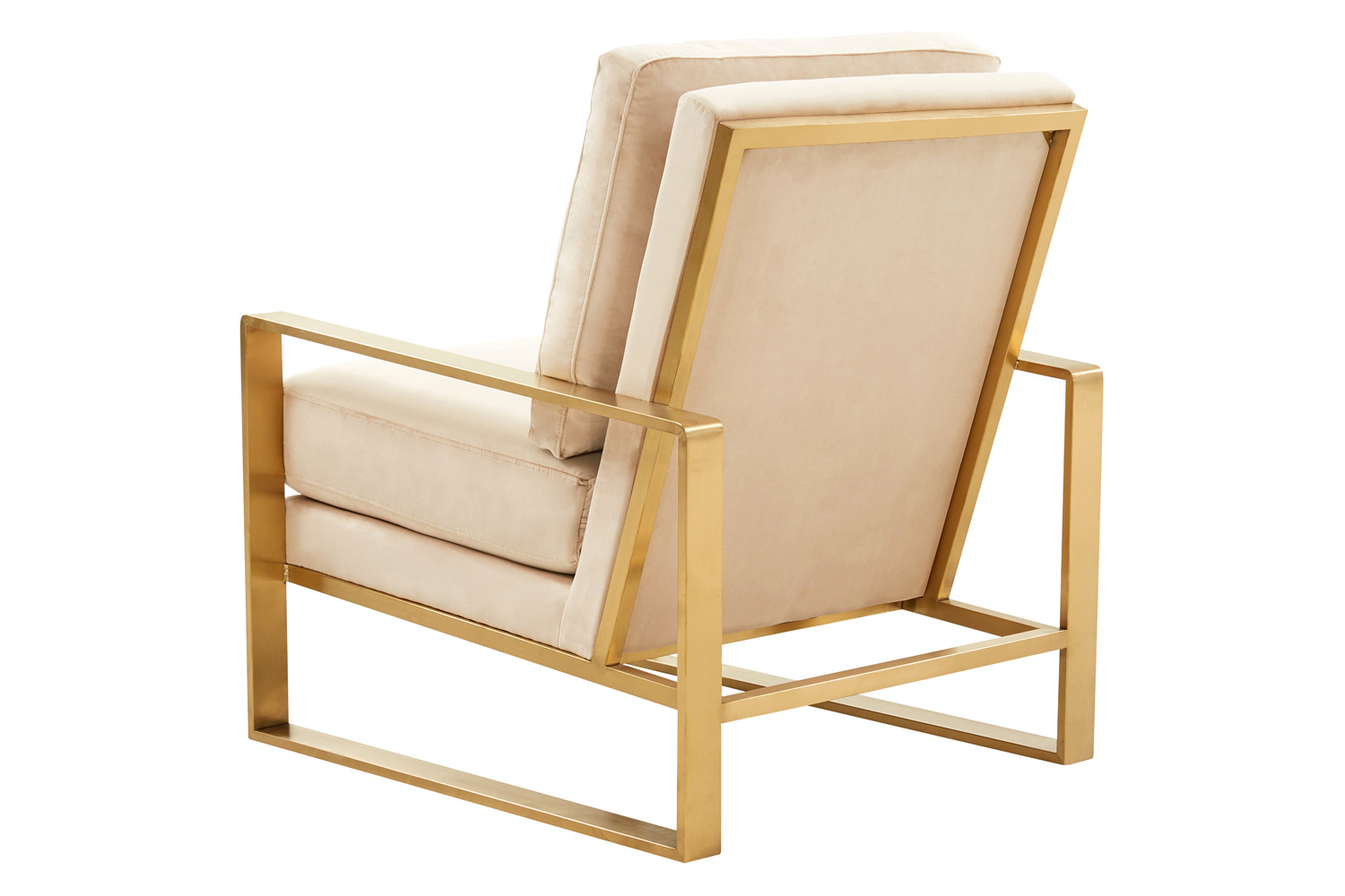 LeisureMod Jefferson Velvet Design Accent Armchair with Gold Brass Finish Frame - Beige