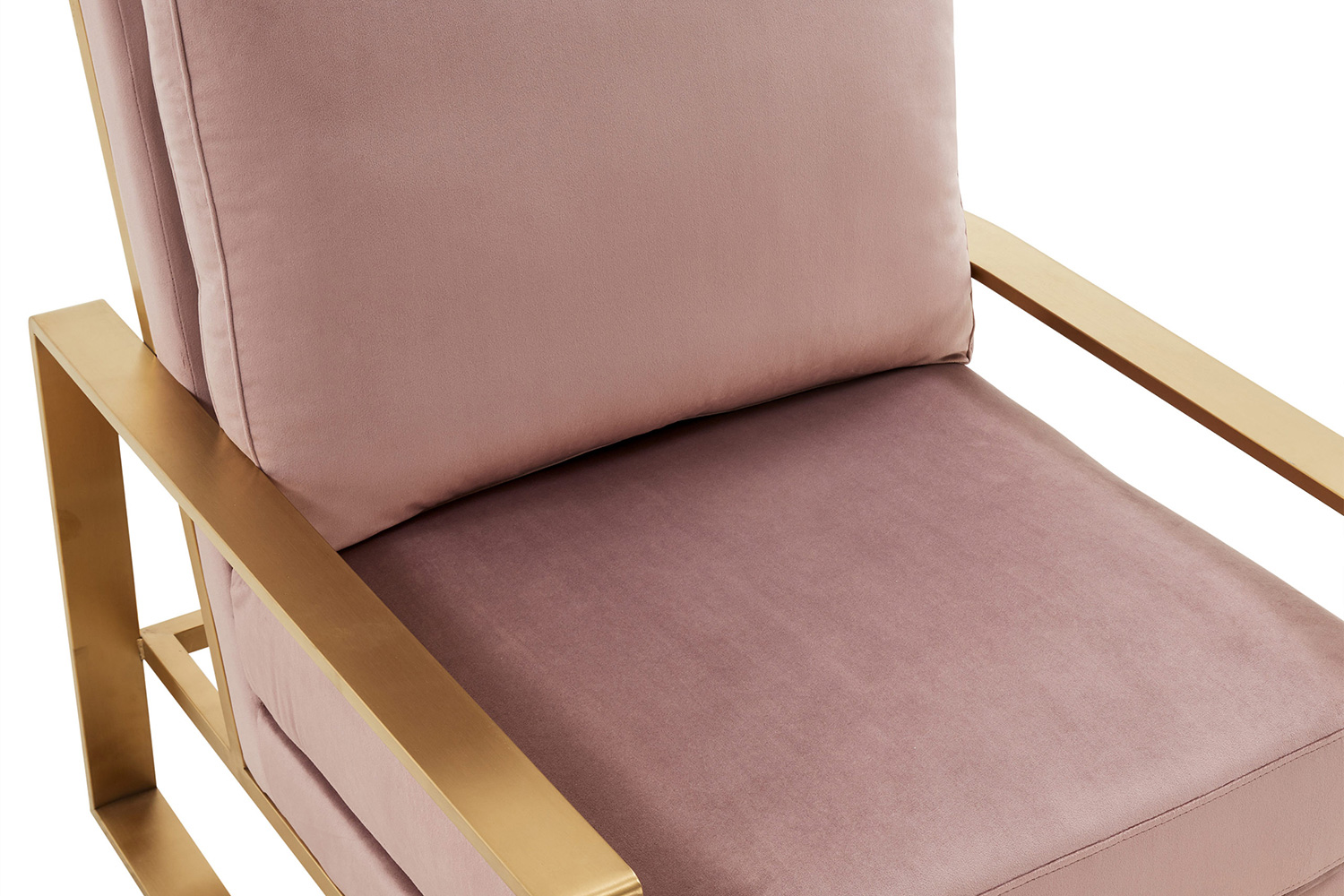 LeisureMod Jefferson Velvet Design Accent Armchair with Gold Brass Finish Frame - Pink
