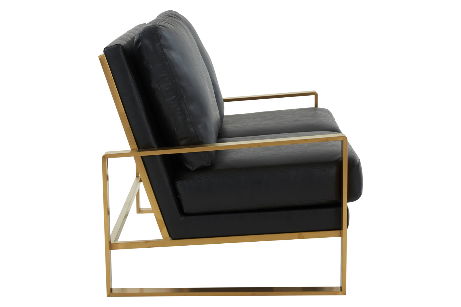 LeisureMod Jefferson Contemporary Modern Faux Leather Loveseat With Gold Frame - Black