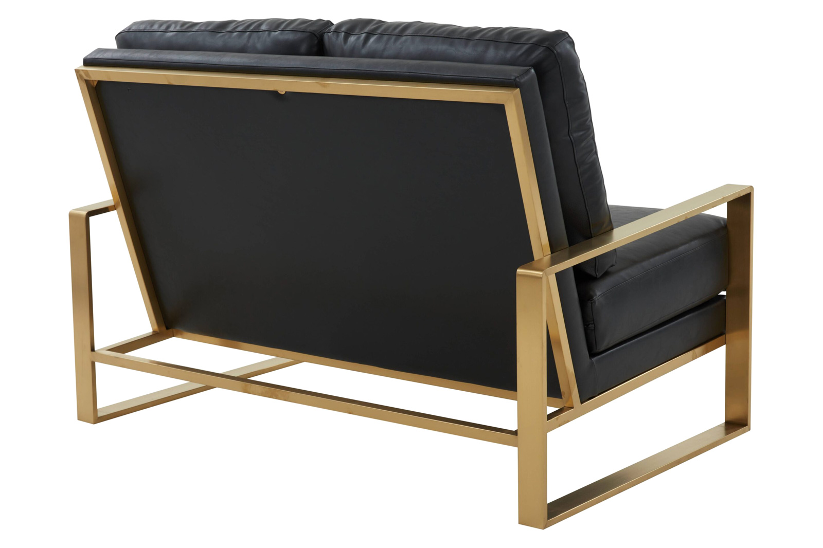 LeisureMod Jefferson Contemporary Modern Faux Leather Loveseat With Gold Frame - Black