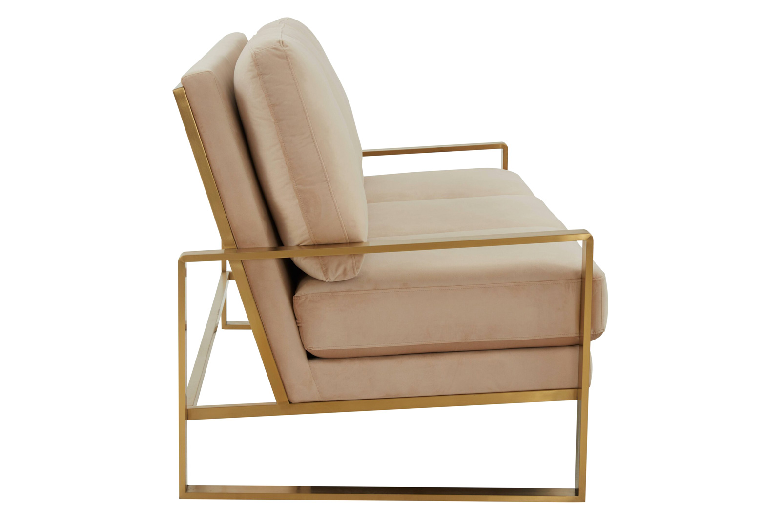 LeisureMod Jefferson Contemporary Modern Design Velvet Sofa With Gold Frame - Beige