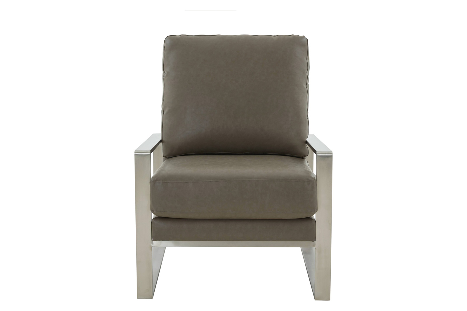 LeisureMod Jefferson Leather Modern Design Accent Armchair With Elegant Silver Frame - Gray