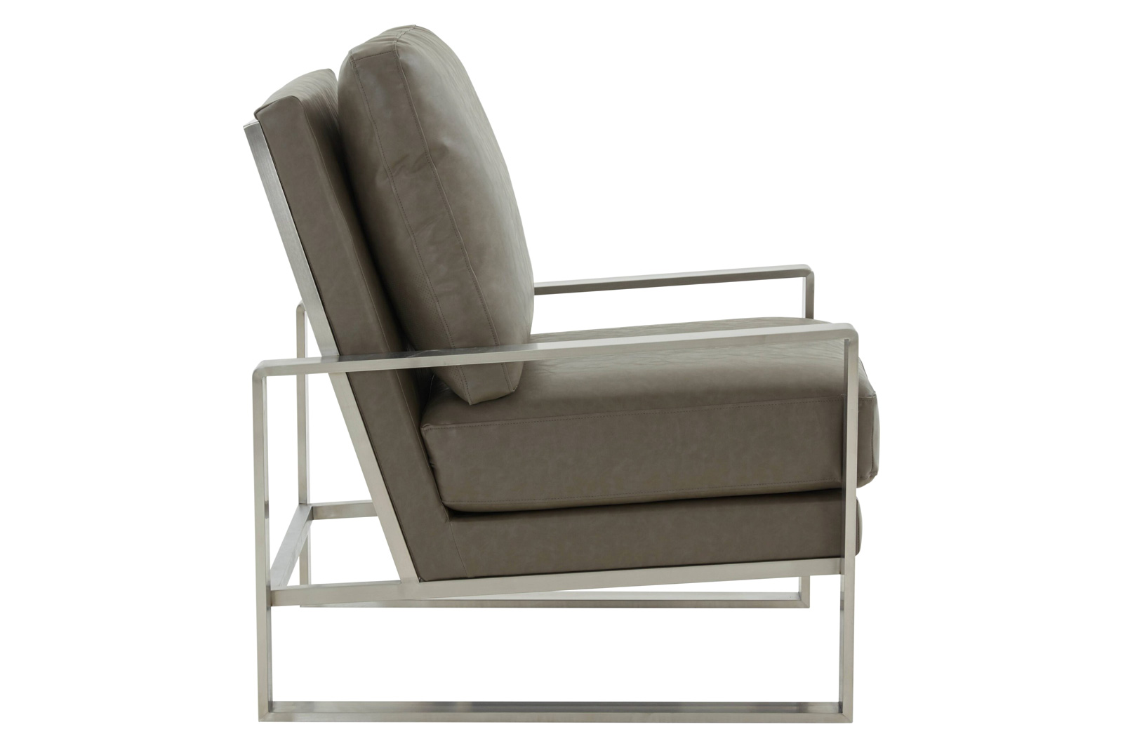LeisureMod Jefferson Leather Modern Design Accent Armchair With Elegant Silver Frame - Gray