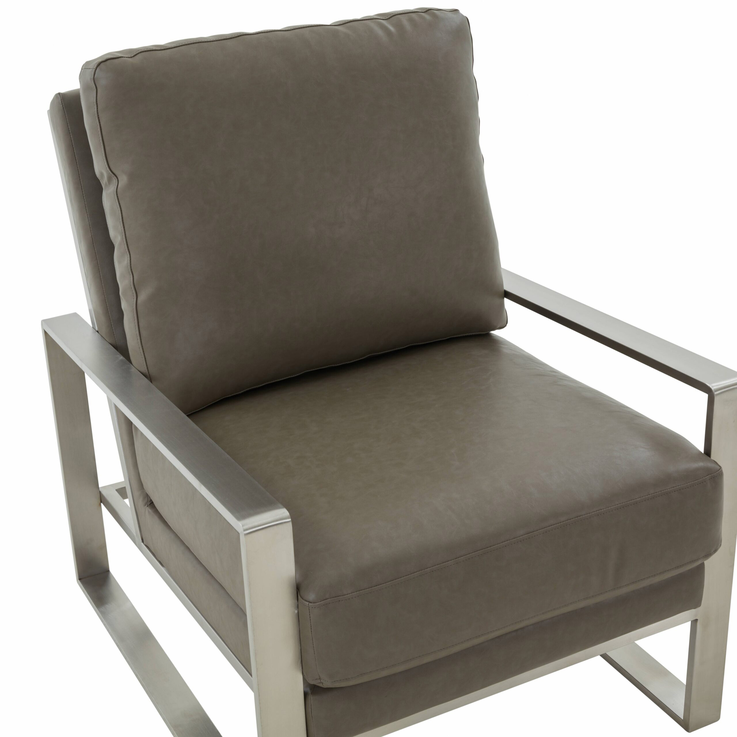 LeisureMod Jefferson Leather Modern Design Accent Armchair With Elegant Silver Frame - Gray
