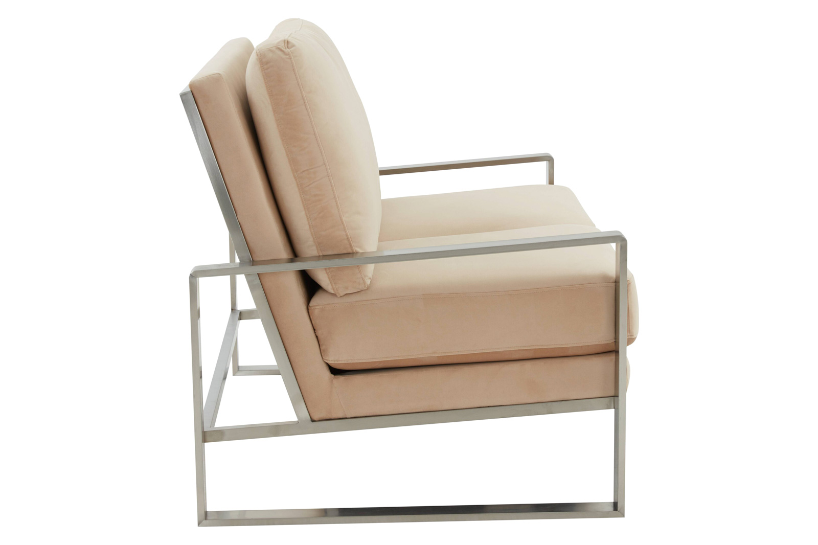 LeisureMod Jefferson Contemporary Modern Velvet Loveseat With Silver Frame - Beige