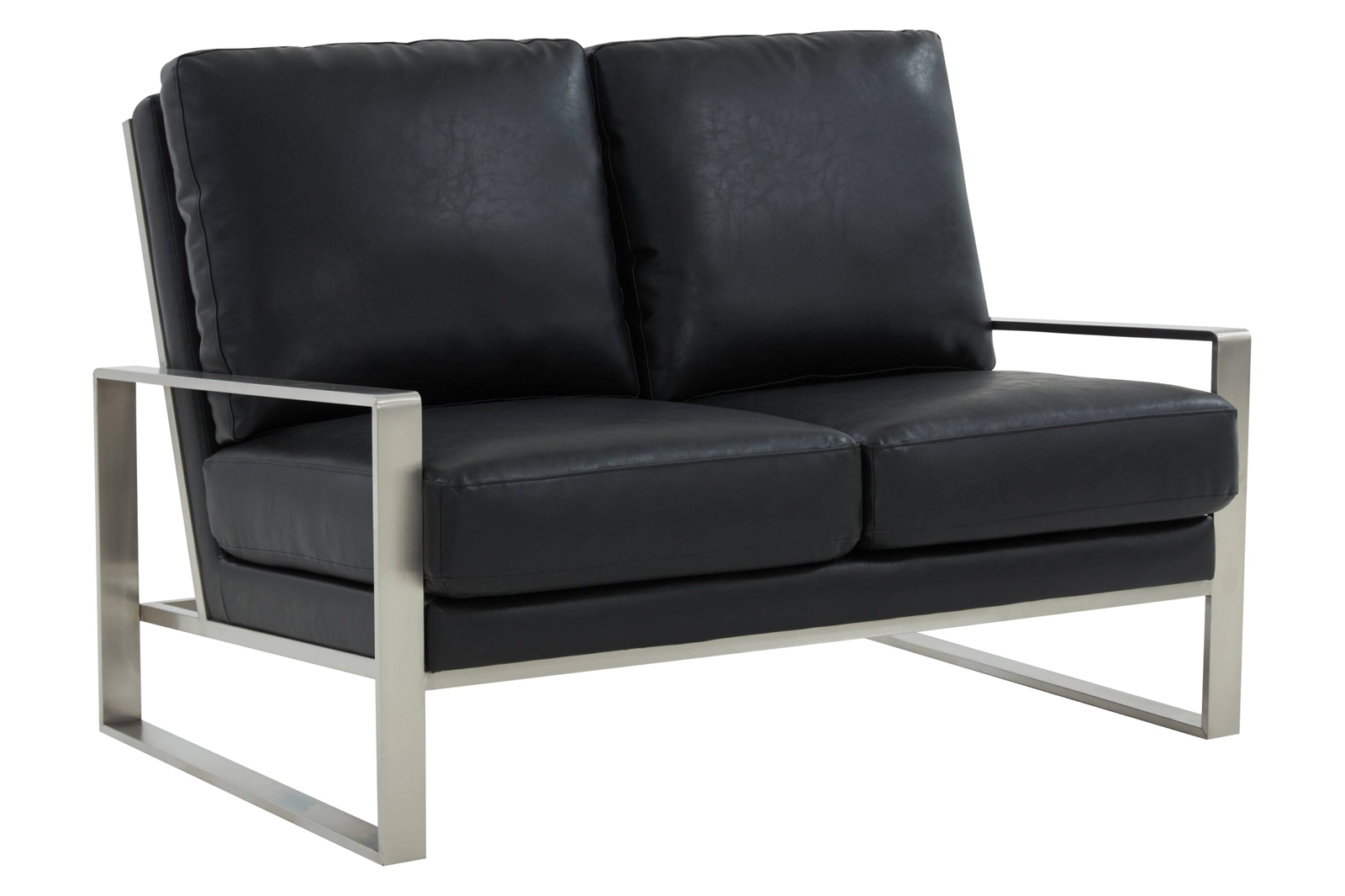 LeisureMod - Jefferson Contemporary Modern Faux Leather Loveseat With Silver Frame