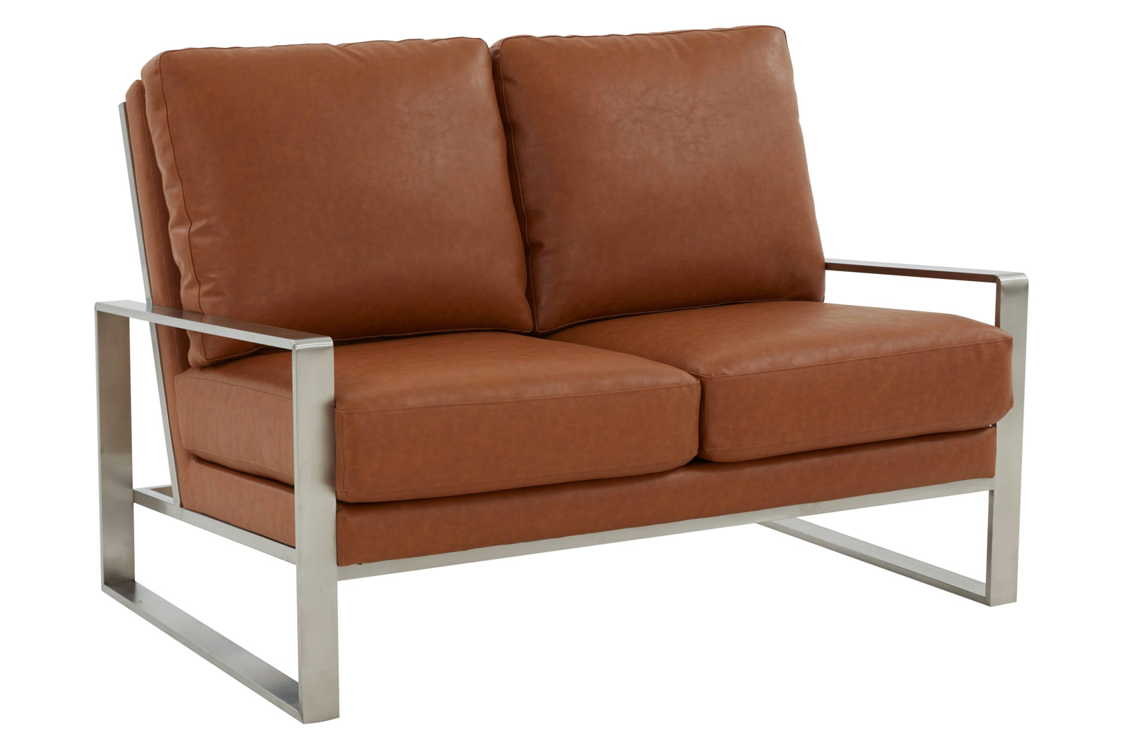 LeisureMod - Jefferson Contemporary Modern Faux Leather Loveseat With Silver Frame
