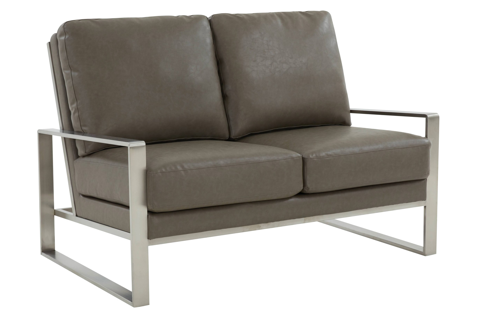 LeisureMod - Jefferson Contemporary Modern Faux Leather Loveseat With Silver Frame