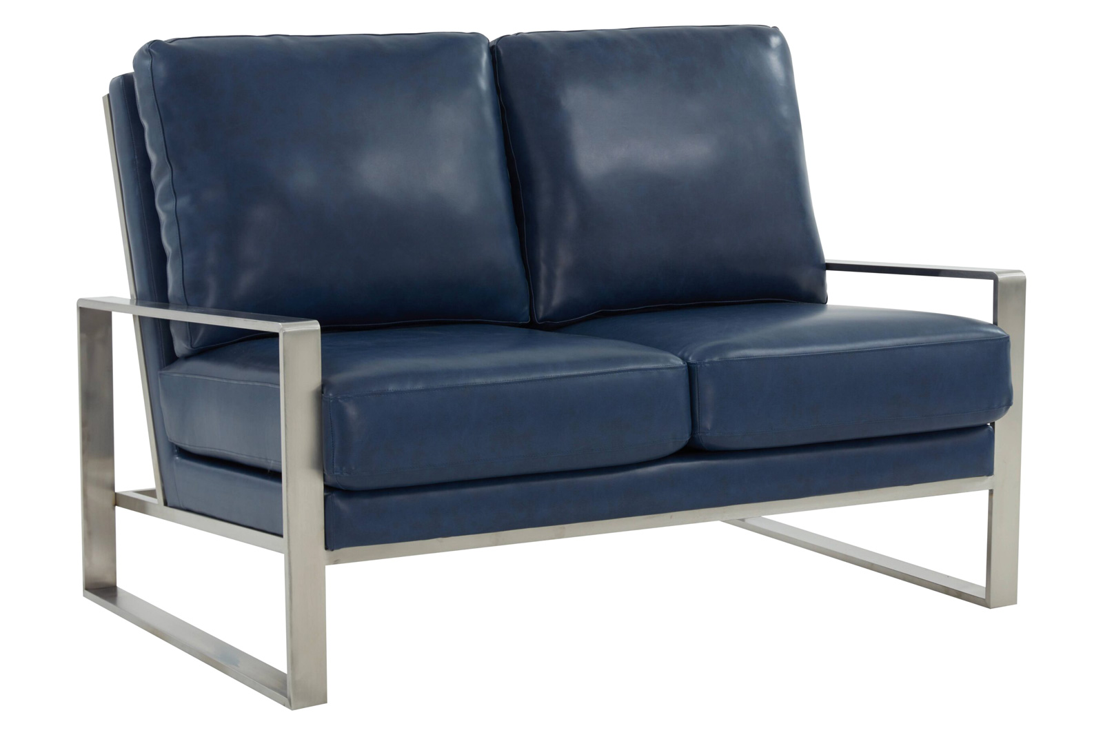 LeisureMod - Jefferson Contemporary Modern Faux Leather Loveseat With Silver Frame