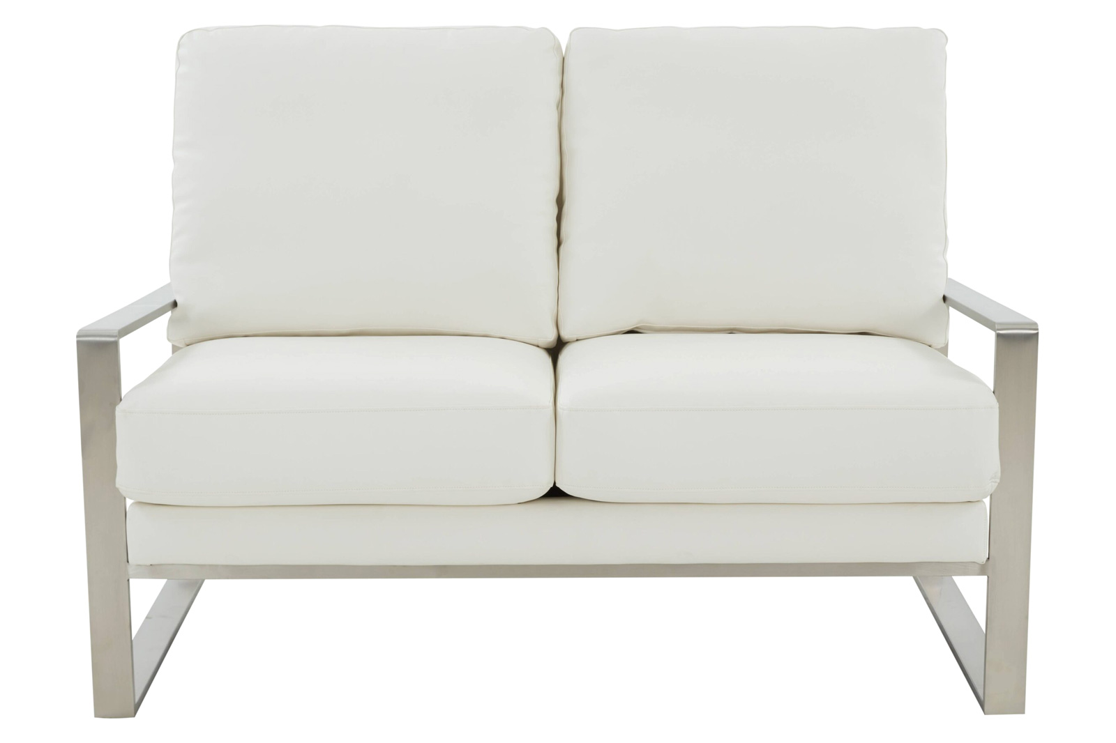 LeisureMod - Jefferson Contemporary Modern Faux Leather Loveseat With Silver Frame