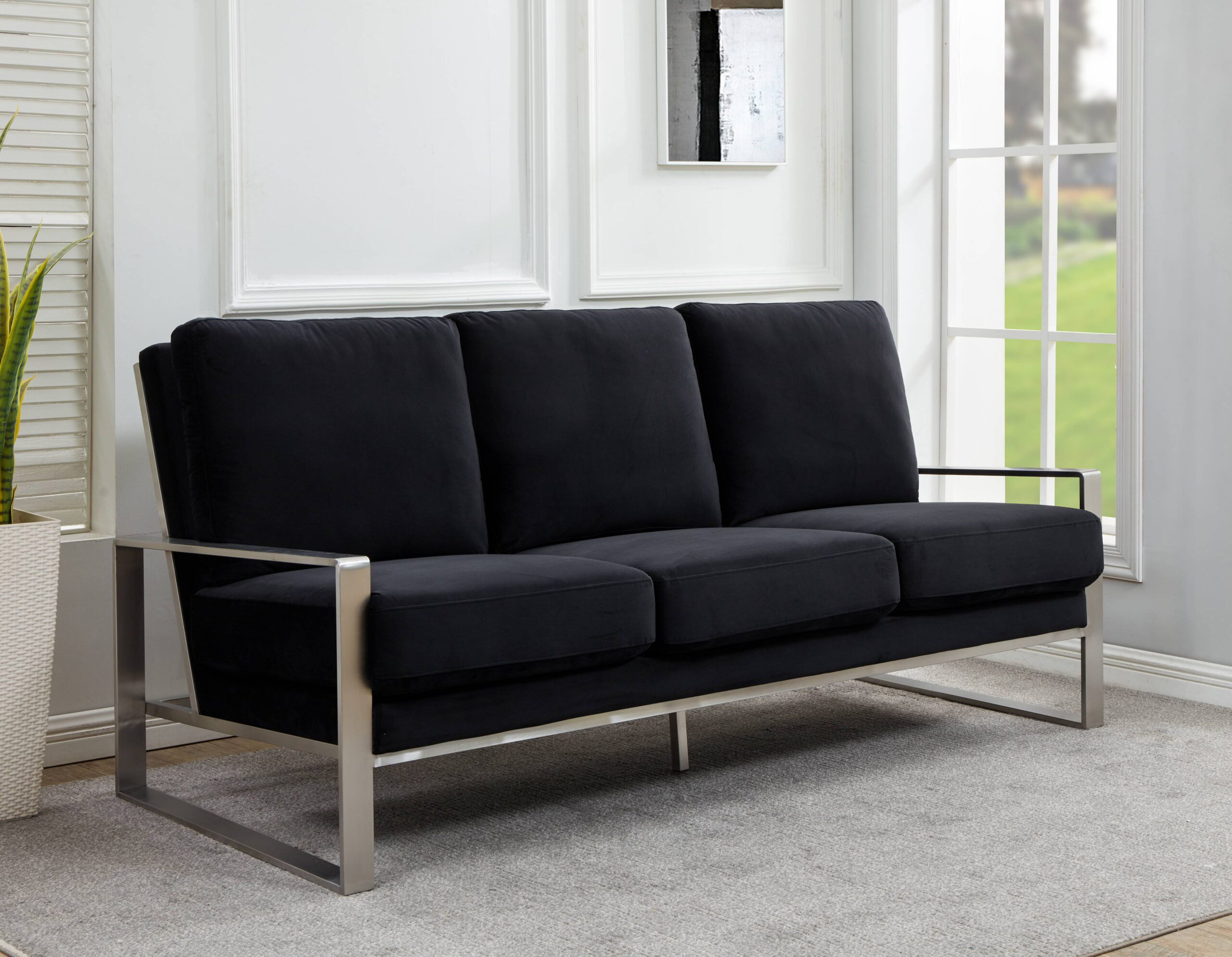LeisureMod - Jefferson Contemporary Modern Design Velvet Sofa With Gold Frame