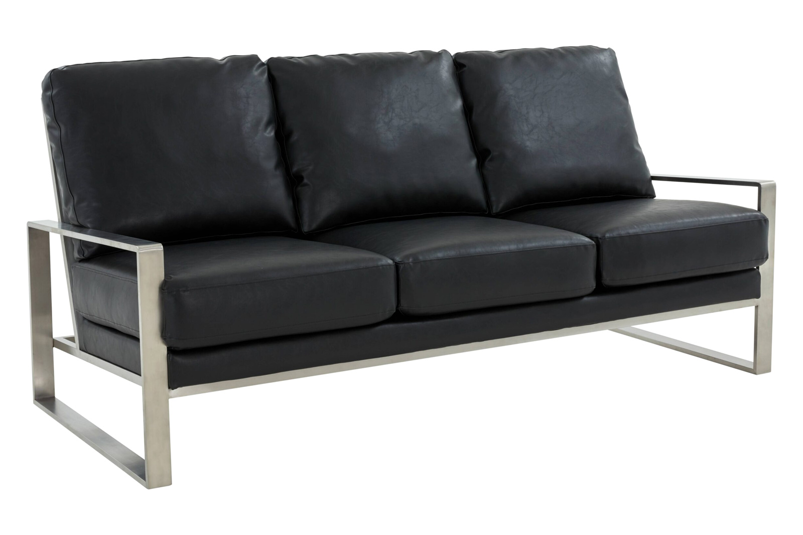 LeisureMod - Jefferson Contemporary Modern Design Leather Sofa With Silver Frame