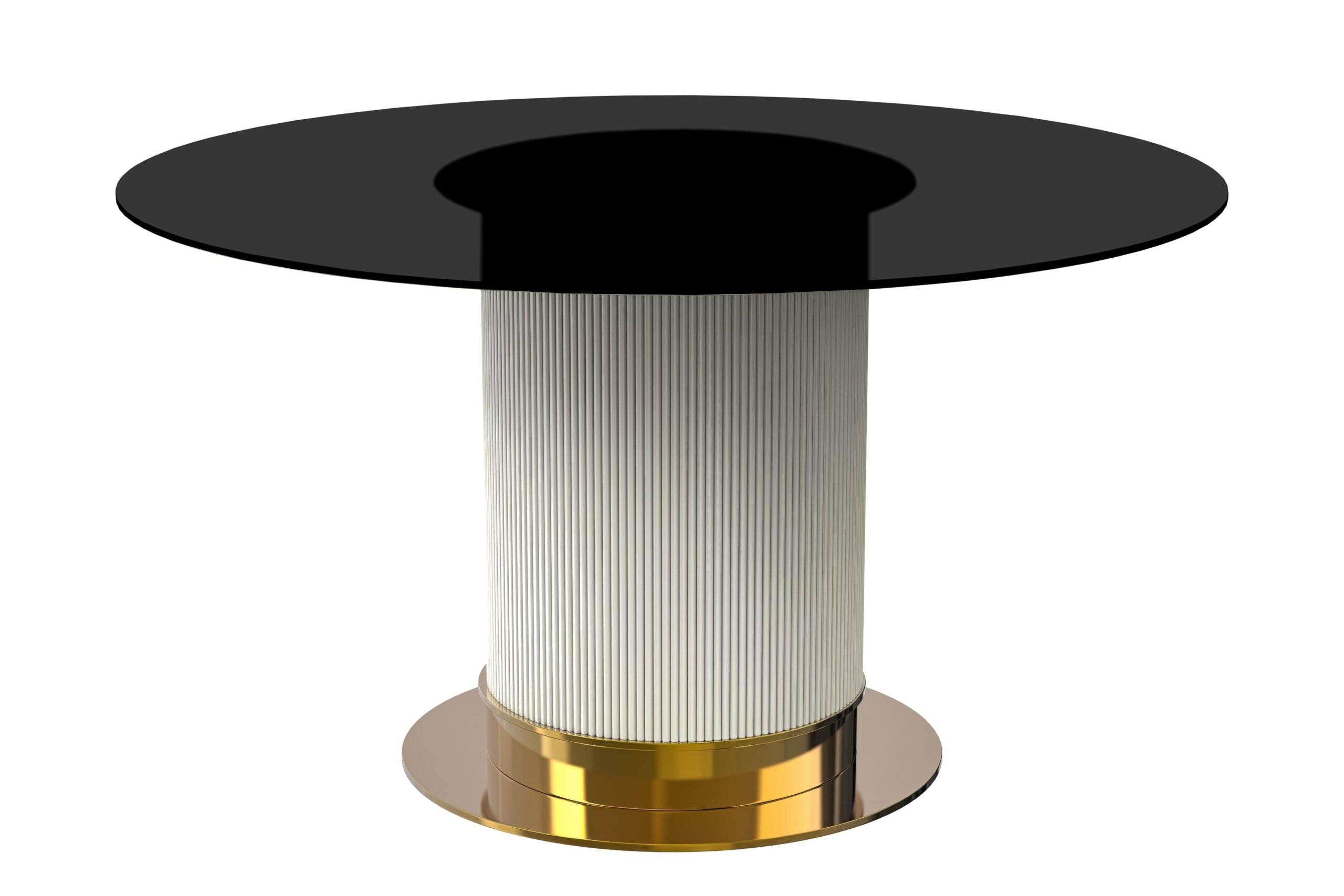 LeisureMod - Jexis Modern 60" Round Dining Table with Glass Top and White/Gold Pedestal Base