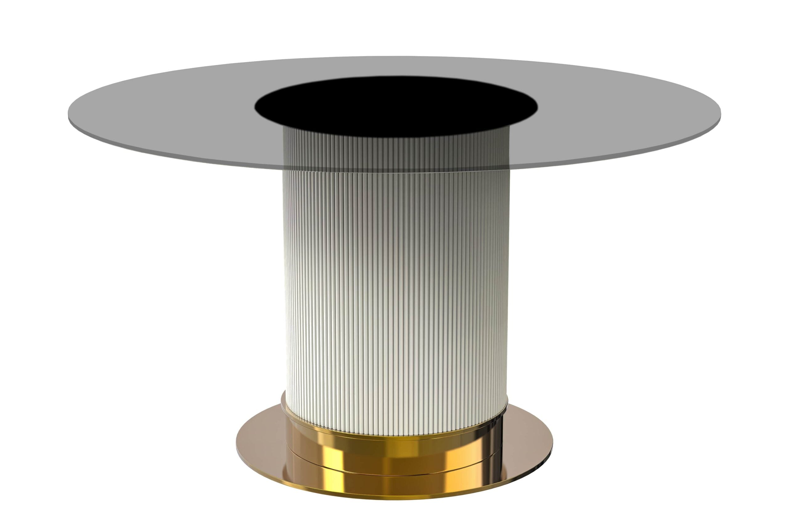 LeisureMod - Jexis Modern 60" Round Dining Table with Glass Top and White/Gold Pedestal Base