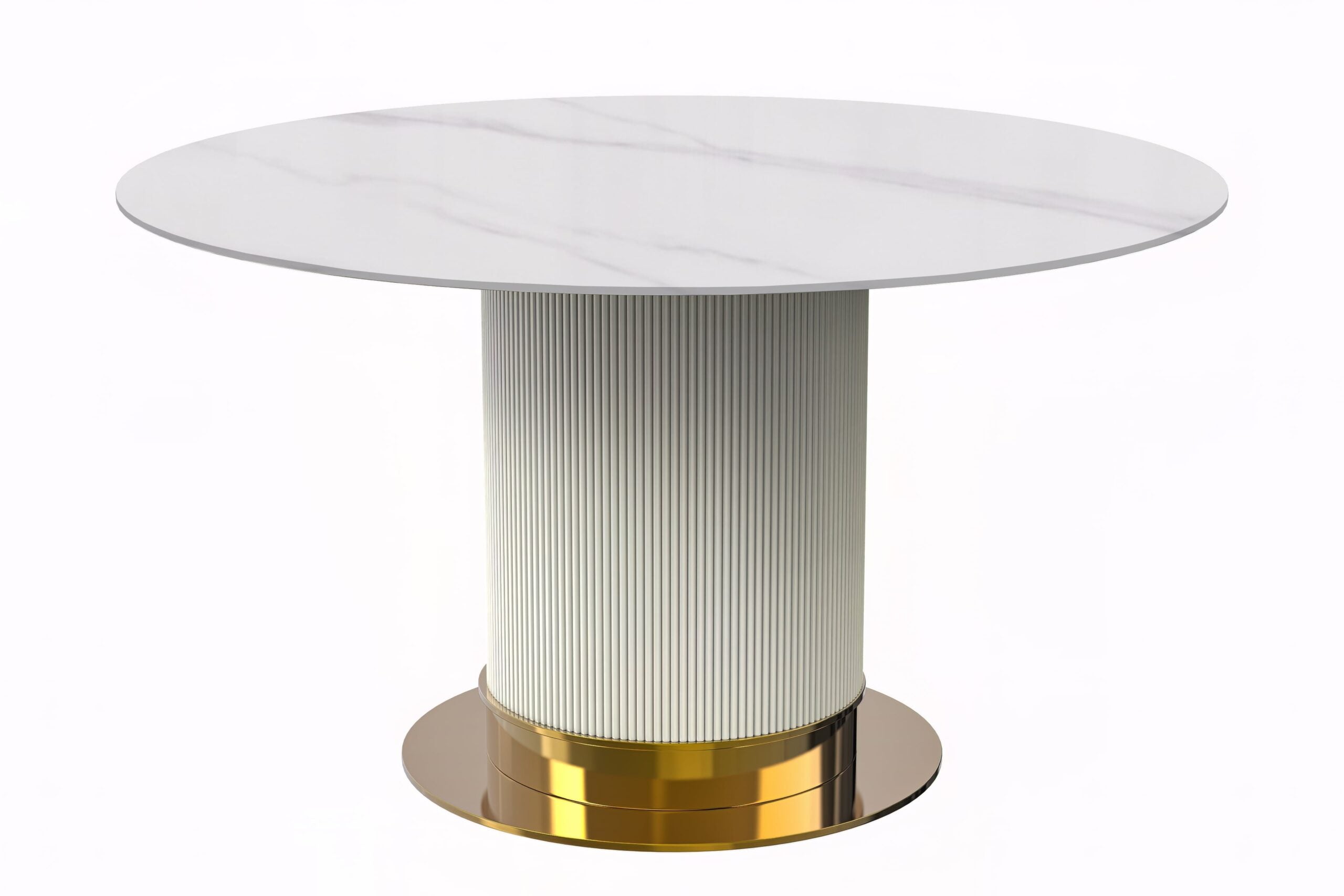 LeisureMod - Jexis Modern 60" Round Dining Table with Glass Top and White/Gold Pedestal Base