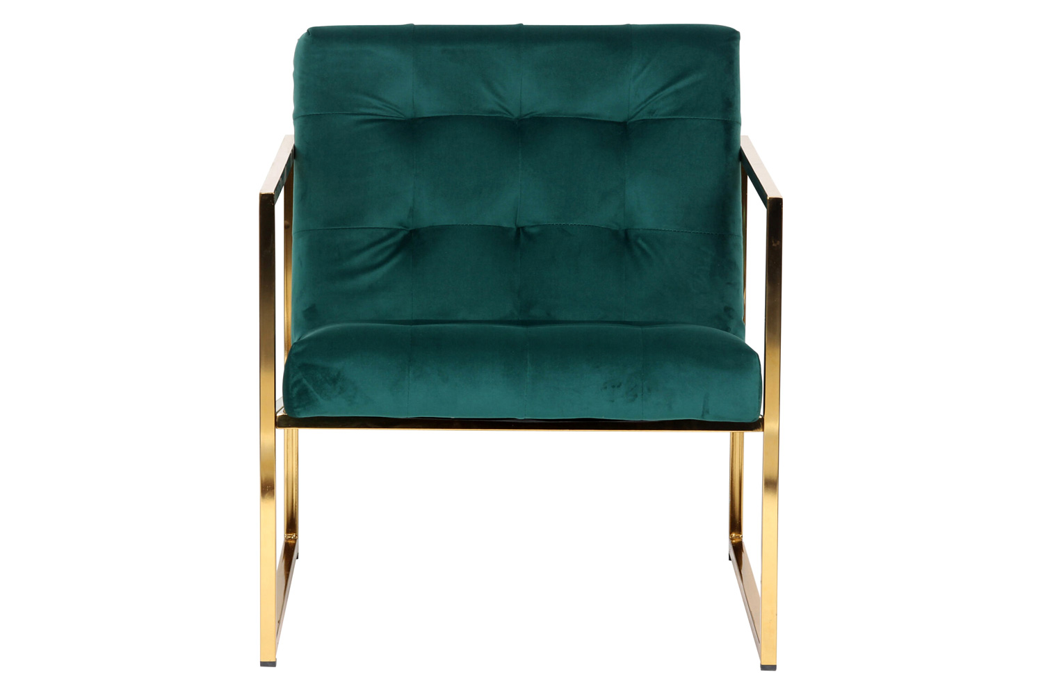 LeisureMod Lexington Tufted Velvet Accent Armchair with Gold Frame - Emerald/Green