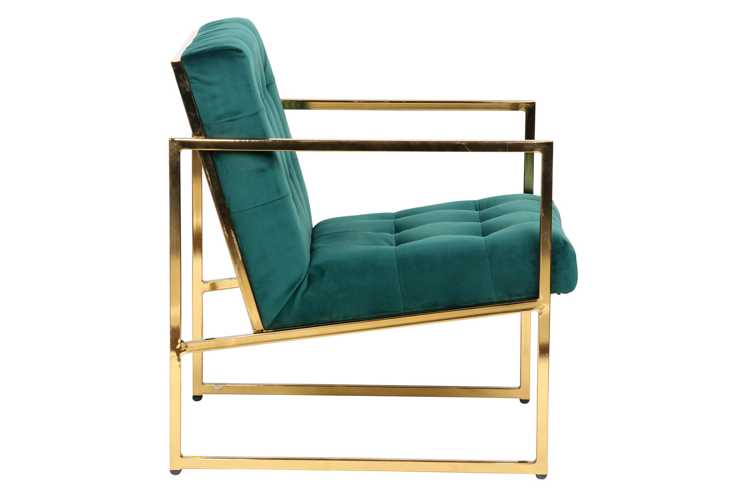 LeisureMod Lexington Tufted Velvet Accent Armchair with Gold Frame - Emerald/Green