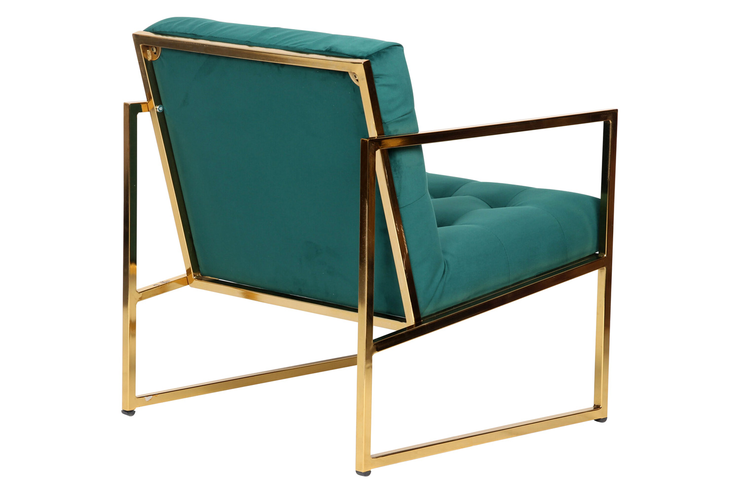 LeisureMod Lexington Tufted Velvet Accent Armchair with Gold Frame - Emerald/Green