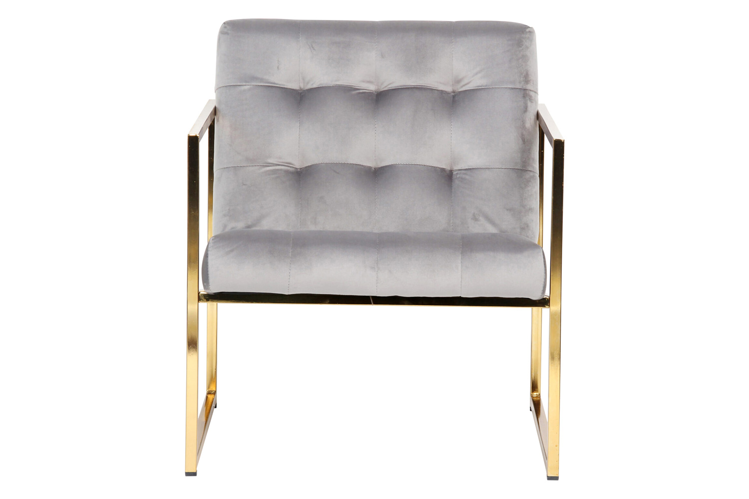 LeisureMod Lexington Tufted Velvet Accent Armchair with Gold Frame - Fossil/Gray