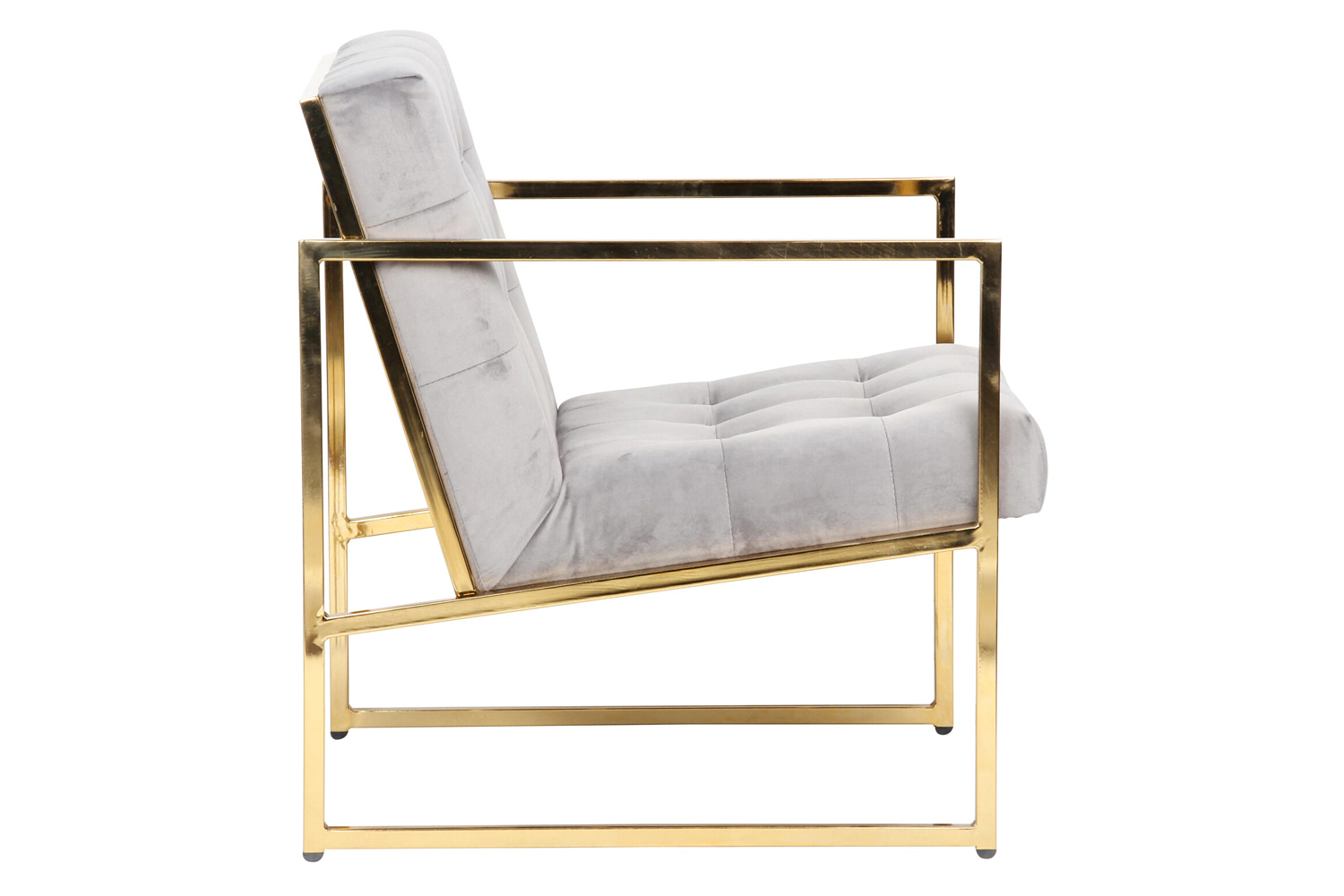 LeisureMod Lexington Tufted Velvet Accent Armchair with Gold Frame - Fossil/Gray