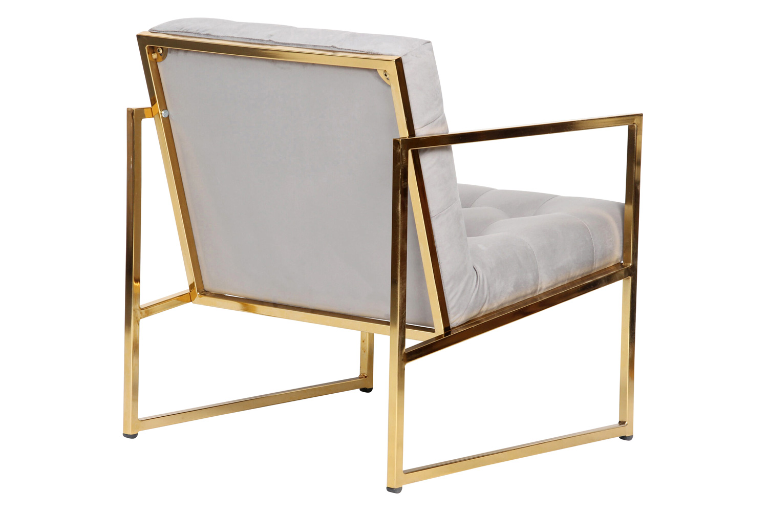 LeisureMod Lexington Tufted Velvet Accent Armchair with Gold Frame - Fossil/Gray
