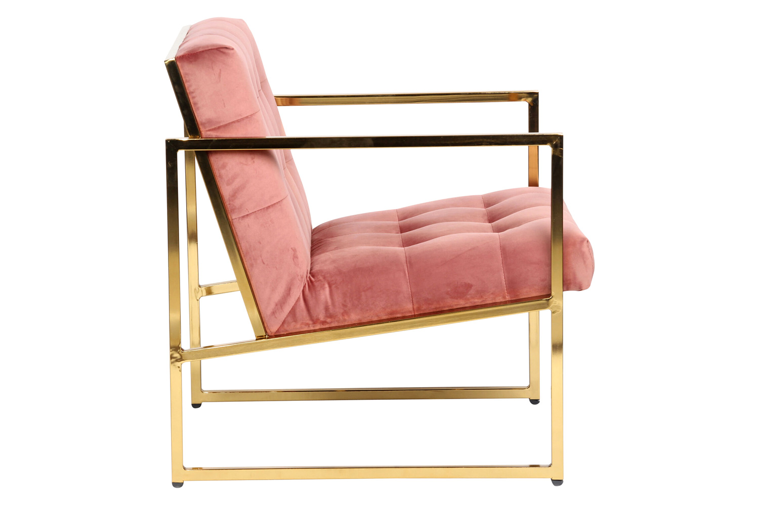 LeisureMod Lexington Tufted Velvet Accent Armchair with Gold Frame - Royal/Rose