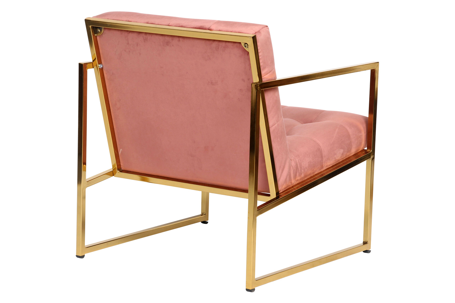 LeisureMod Lexington Tufted Velvet Accent Armchair with Gold Frame - Royal/Rose