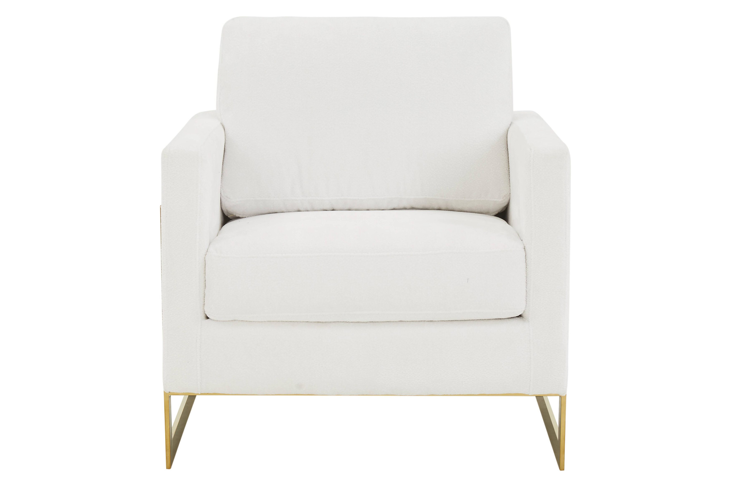 LeisureMod Lincoln Boucle Fabric Accent Armchair Gold Stainless Steel Frame - White