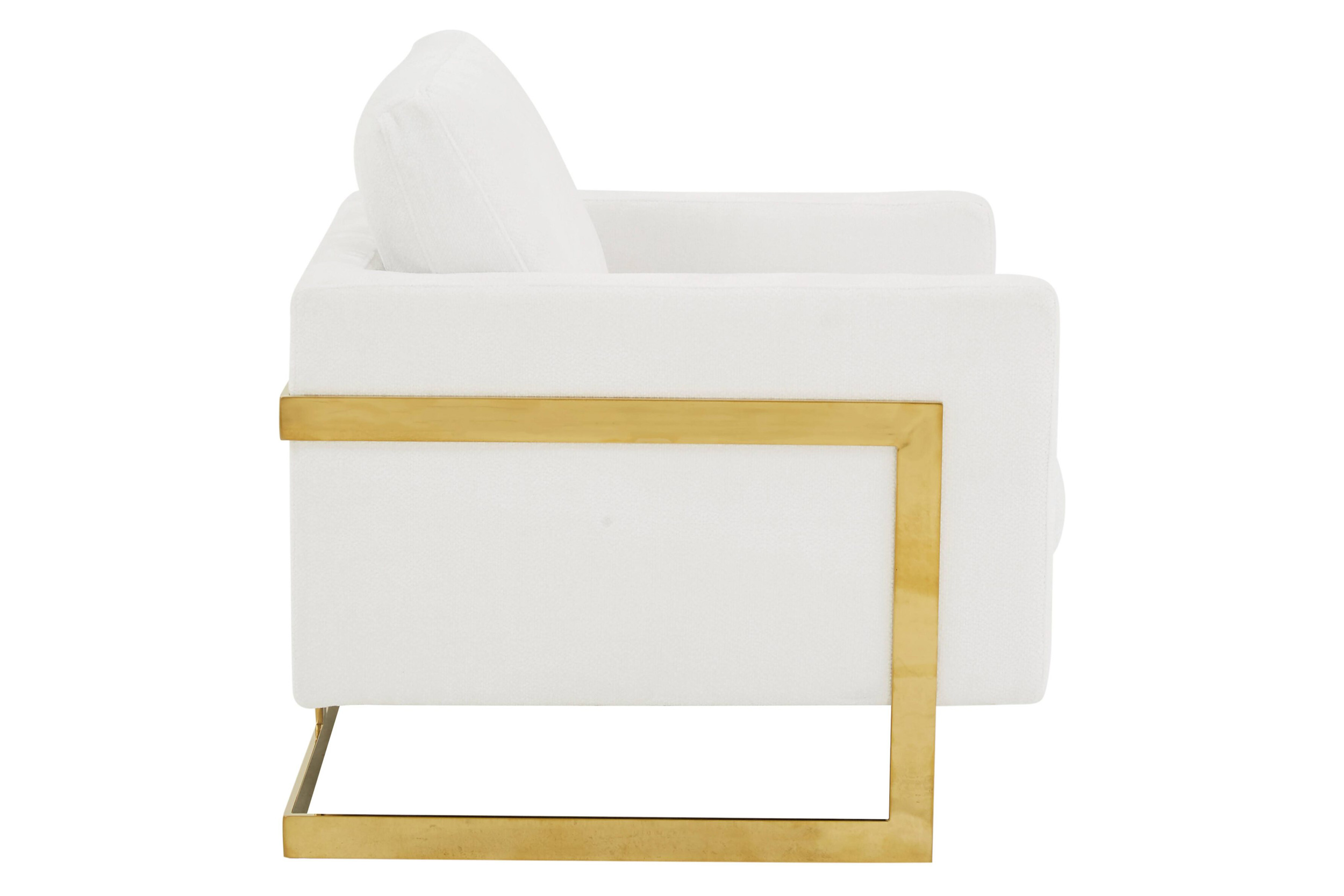 LeisureMod Lincoln Boucle Fabric Accent Armchair Gold Stainless Steel Frame - White