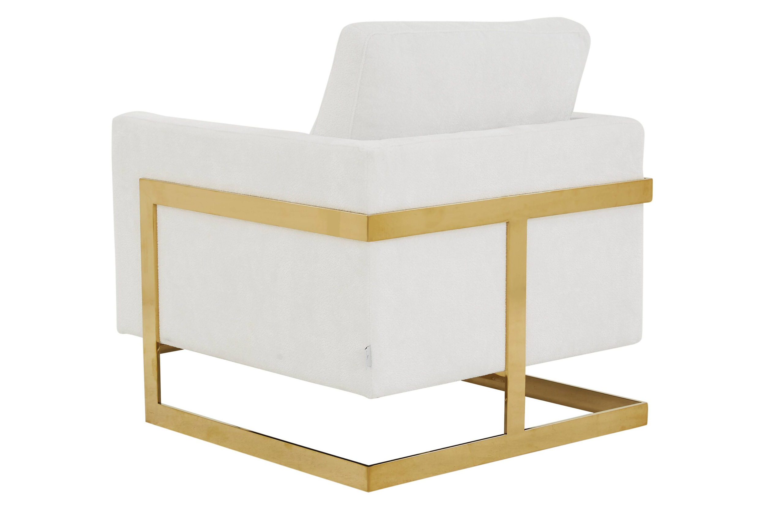 LeisureMod Lincoln Boucle Fabric Accent Armchair Gold Stainless Steel Frame - White