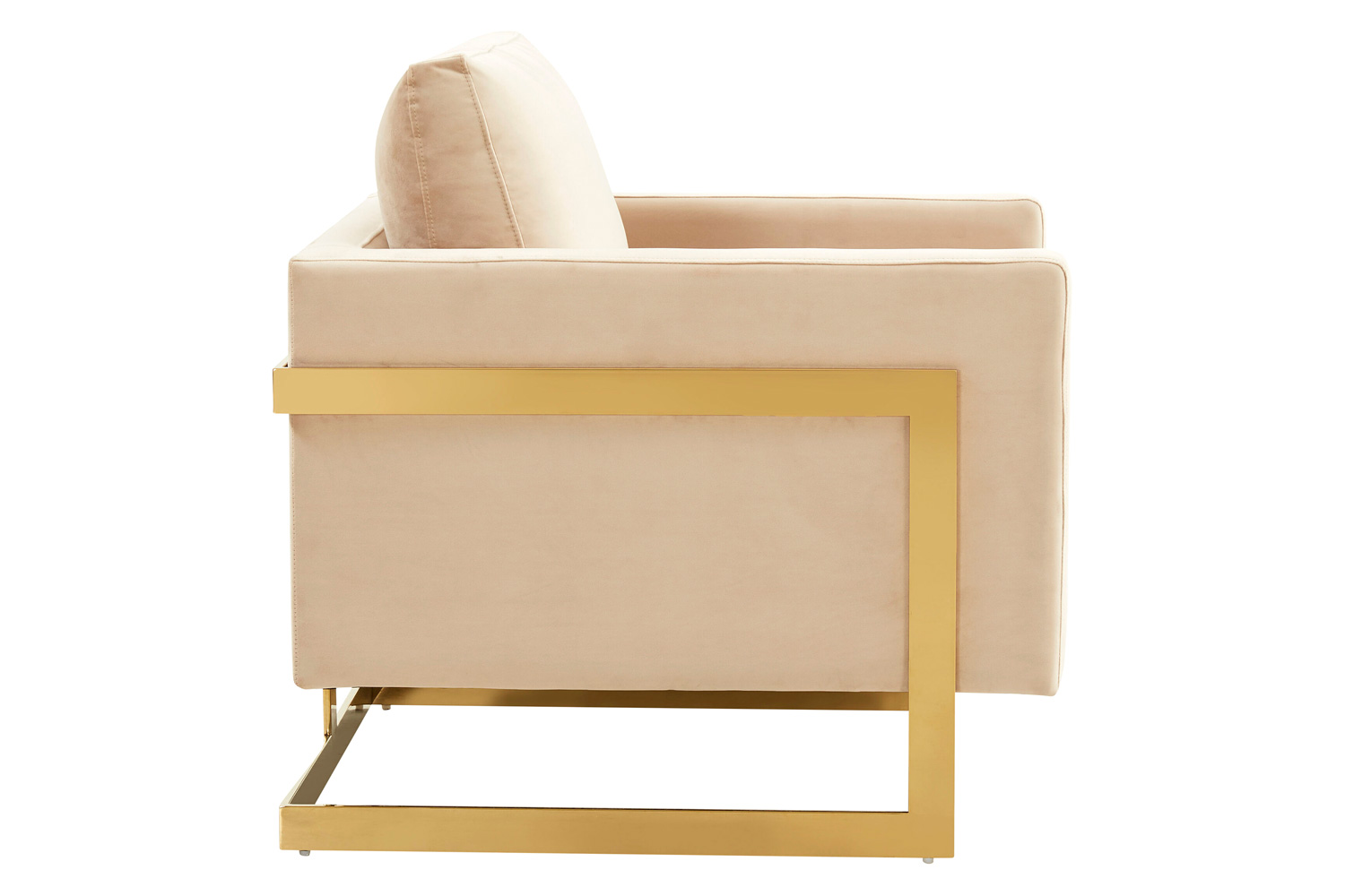 LeisureMod Lincoln Velvet Accent Armchair with Gold Frame - Beige