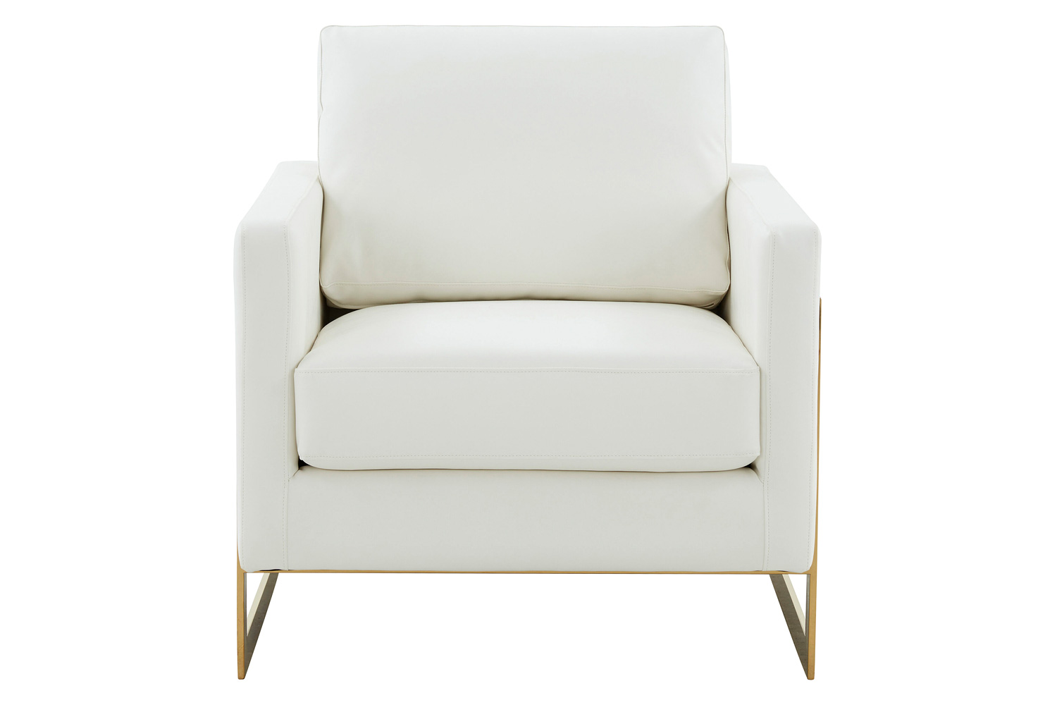 LeisureMod Lincoln Leather Accent Armchair with Gold Frame - White