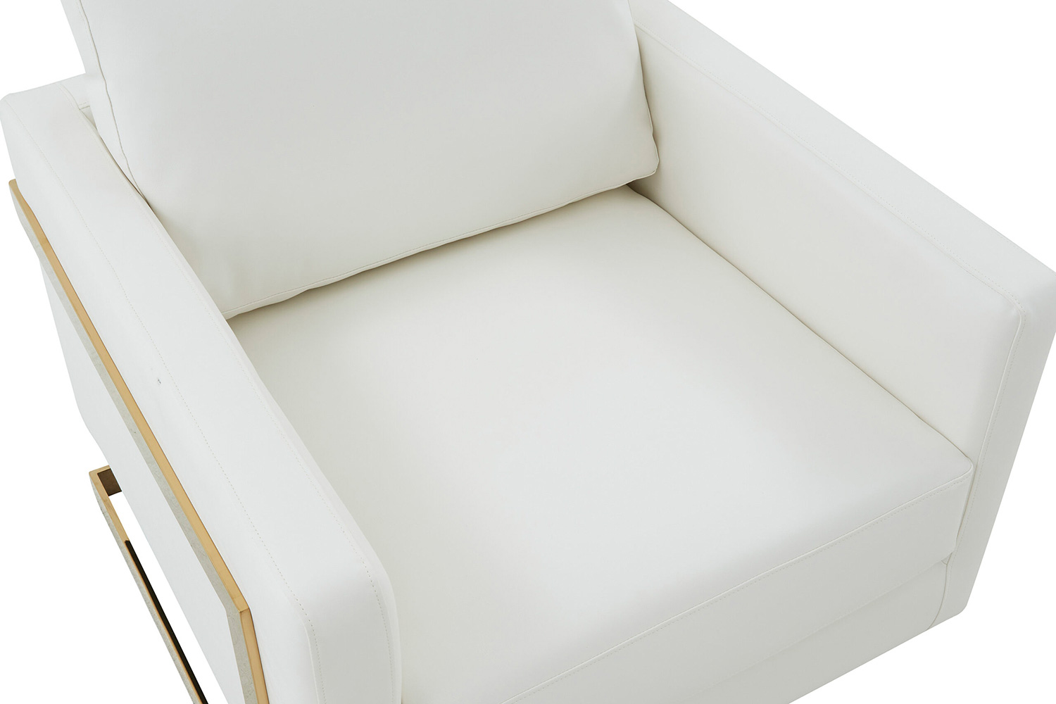 LeisureMod Lincoln Leather Accent Armchair with Gold Frame - White