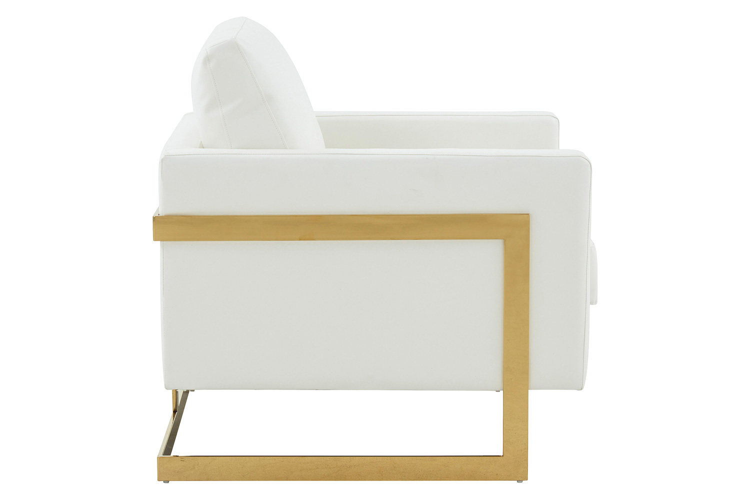 LeisureMod Lincoln Leather Accent Armchair with Gold Frame - White