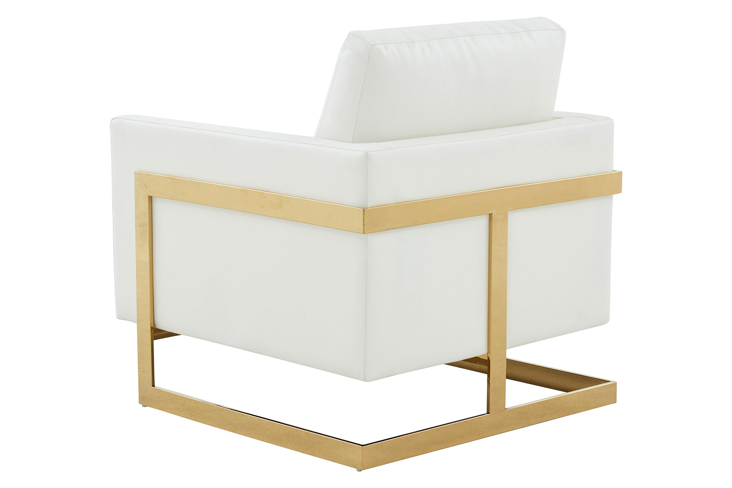 LeisureMod Lincoln Leather Accent Armchair with Gold Frame - White