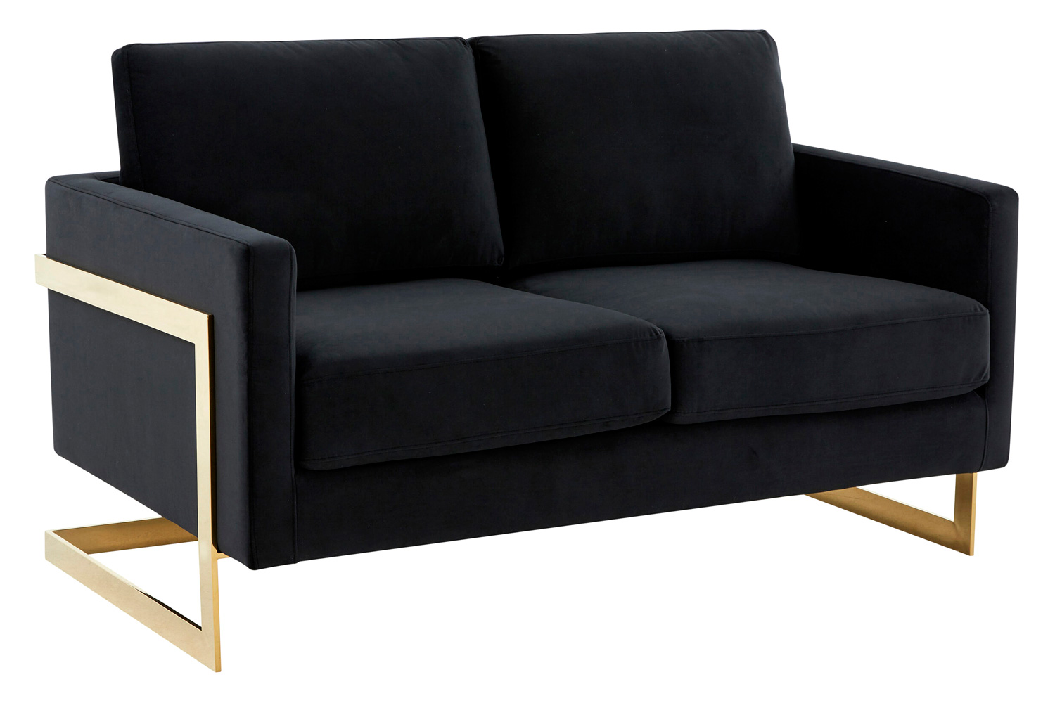 LeisureMod - Lincoln Velvet Loveseat with Gold Frame