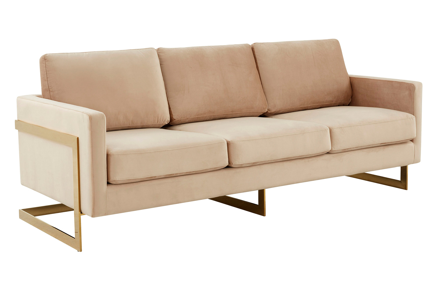 LeisureMod Lincoln Velvet Sofa with Gold Frame - Beige