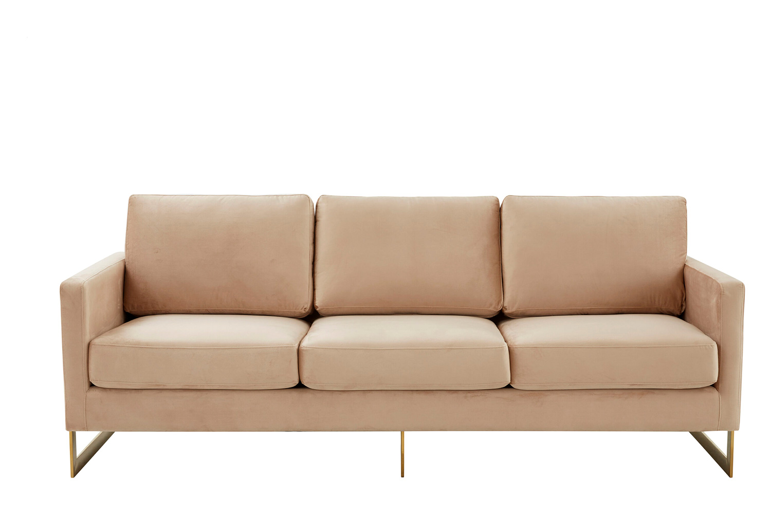 LeisureMod Lincoln Velvet Sofa with Gold Frame - Beige